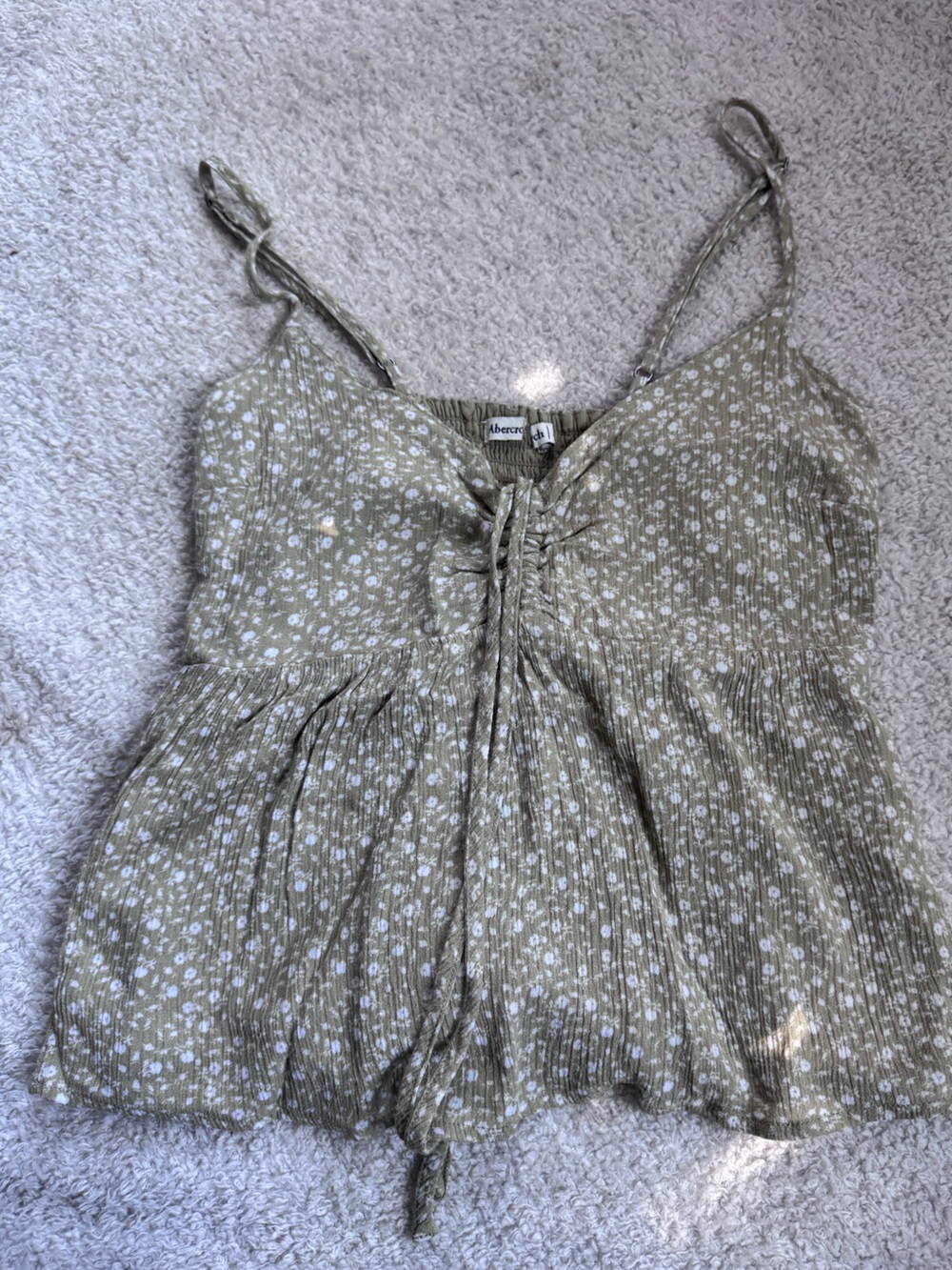 Abercrombie & Fitch Olive Green Floral Tie-Front Tank